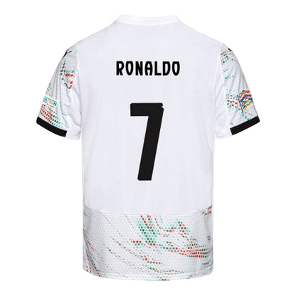 White sports jersey with 'RONALDO' and number '7' on a white background